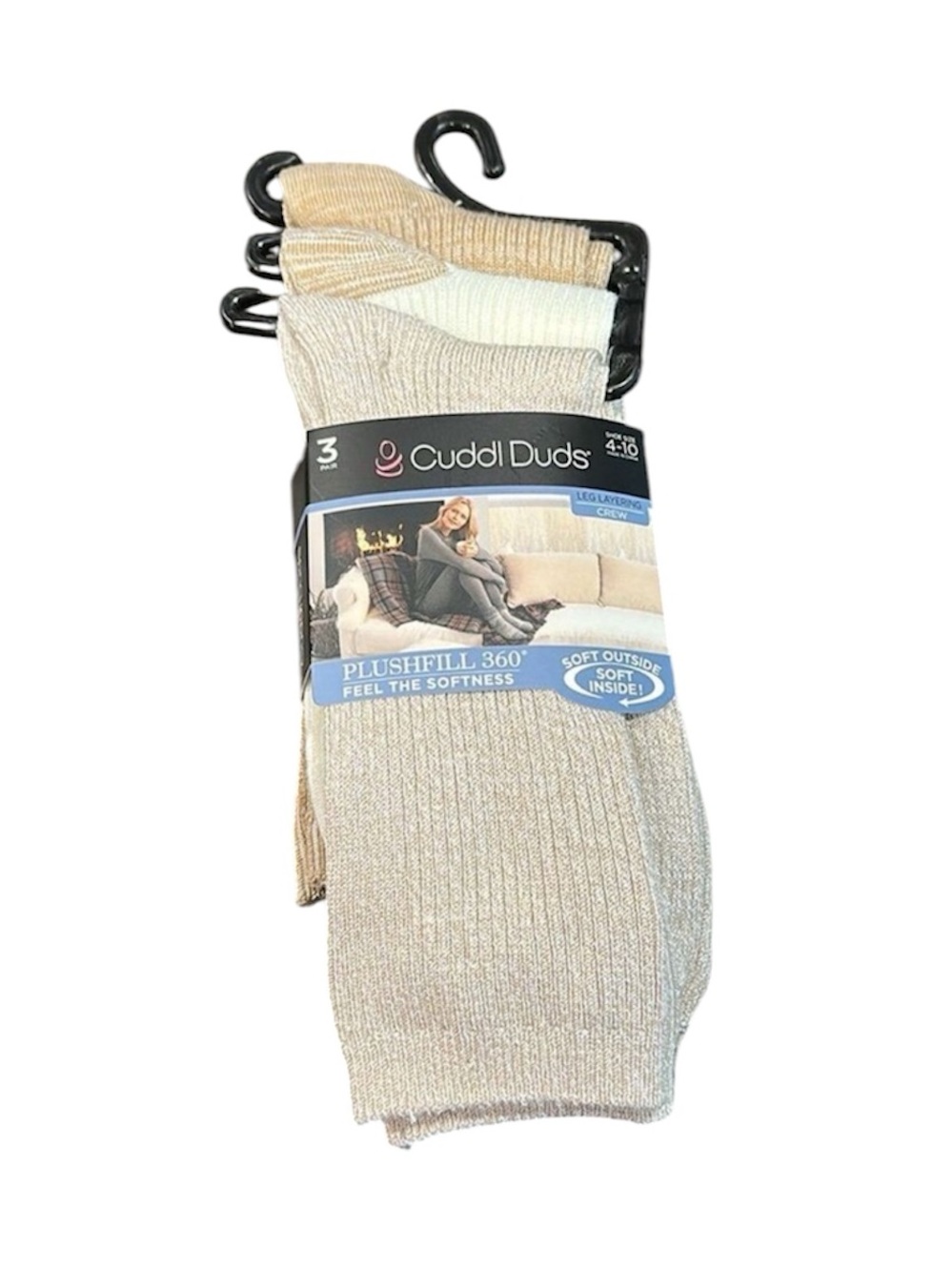 Cuddl Duds Plushfill Crew Socks 3-Pack NEW Beige Tan Cream Warm Cozy Size 4-10